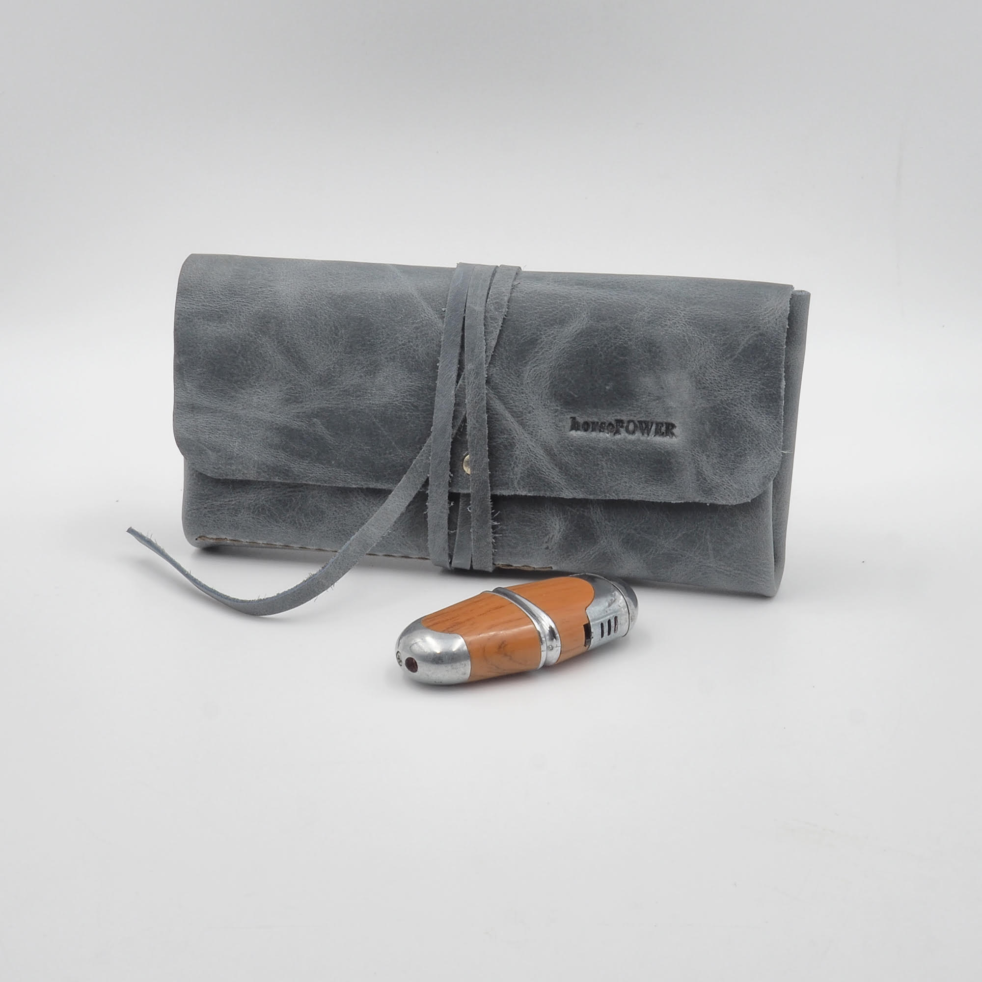 CORD TOBACCO CASE grey blue leather