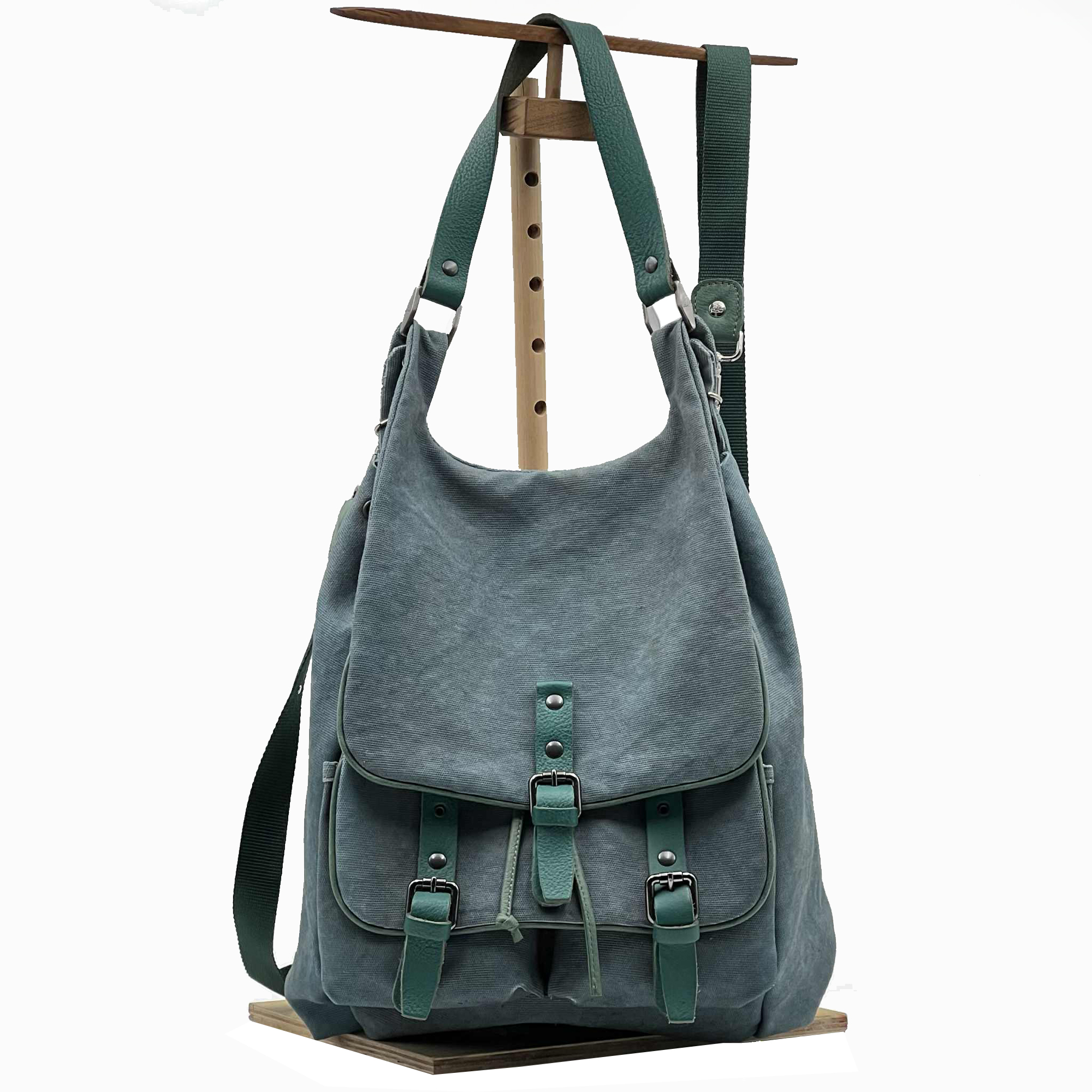 DIANE BACKPACK πετρόλ καμβάς - δέρμα