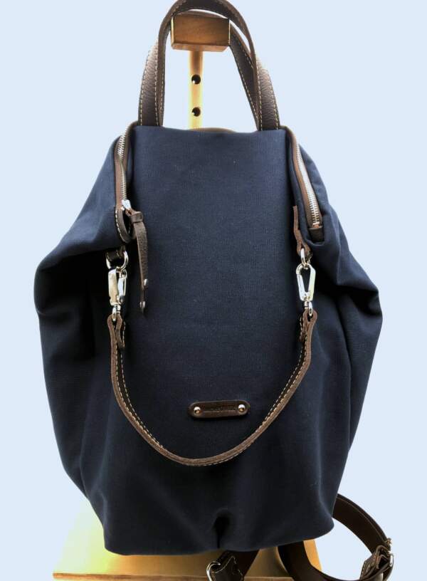 LETA SHOULDER BAG blue canvas-brown leather