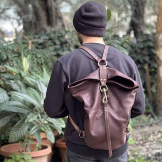 HOOK BACKPACK δέρμα καφέ κάστανο