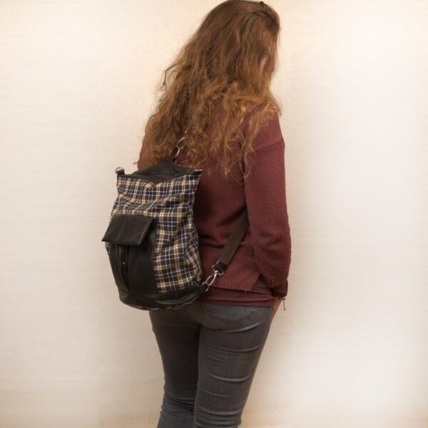 ANNITA BACKPACK brown checkered canvas – leather