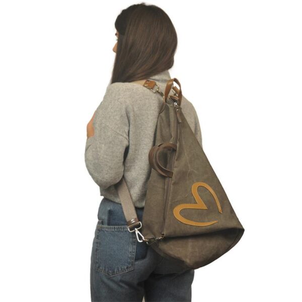 CUORE BACKPACK beige-brown canvas - leather