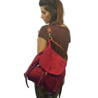 DAPHNE BACKPACK red patterned canvas-leather