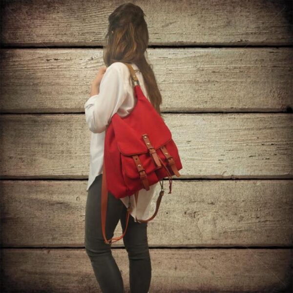 DIANE BACKPACK red canvas – leather