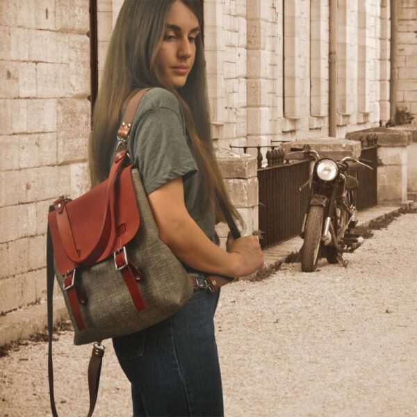 ELIANA BACKPACK brown canvas - leather