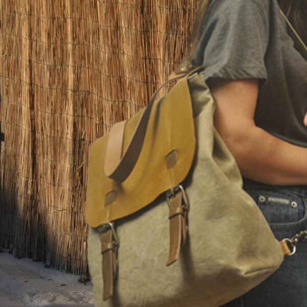 ELLI BACKPACK beige canvas – leather