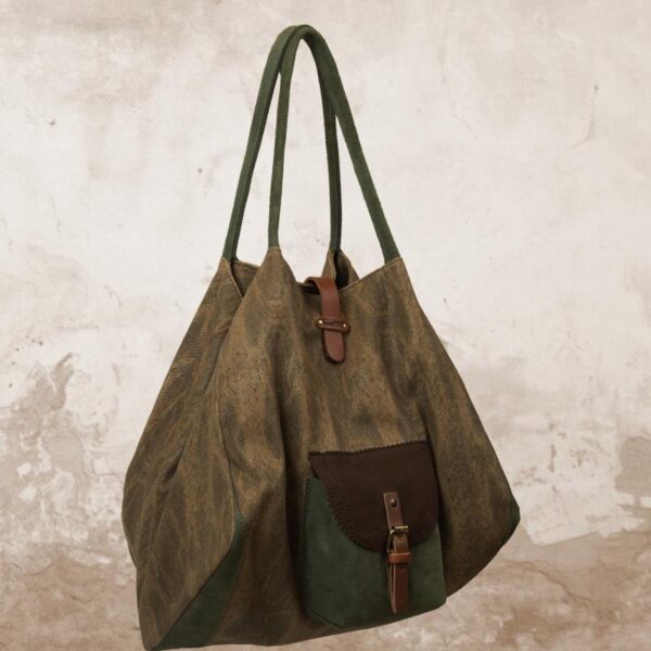 GIRONA SHOPPING BAG brown patterned canvas - leather
