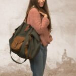 GIRONA SHOPPING BAG olive green canvas – leather