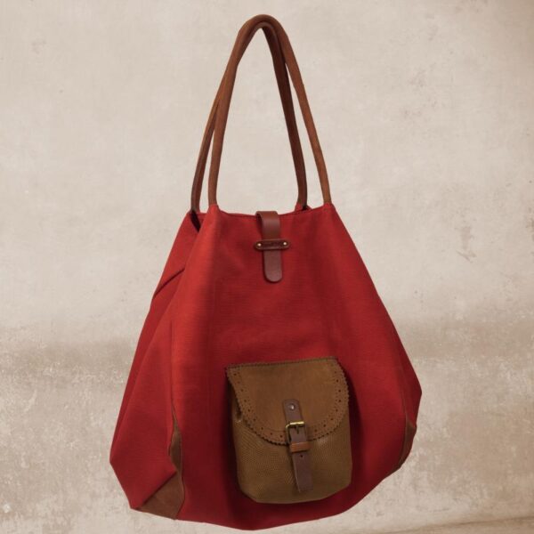 GIRONA SHOPPING BAG red canvas - leather