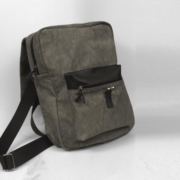 ISTIO BACKPACK grey canvas – black leather