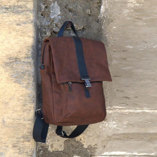 ISTIO BACKPACK  tabac waxed canvas – leather