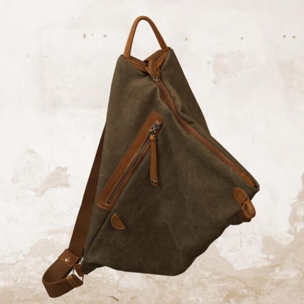 KALLIOPE BACKPACK brown-olive green canvas - leather