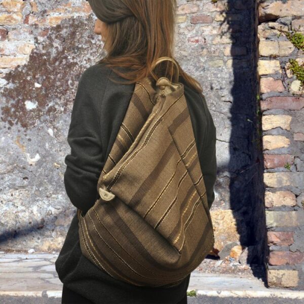 KALLIOPE BACKPACK brown-striped canvas - leather