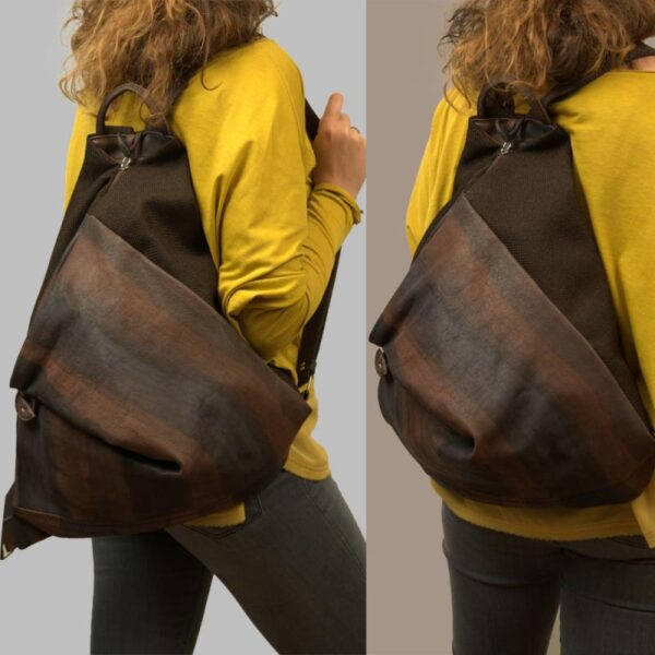 KALLIOPE BACKPACK brown canvas – leather tinto a mano