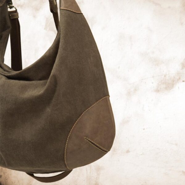 MARIANTHI SHOULDER BAG brown taupe canvas – leather