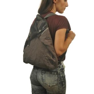 MYKONOS BACKPACK grey-brown patterned canvas – leather