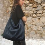 PENELOPE SHOULDER BAG blue patterned canvas – leather