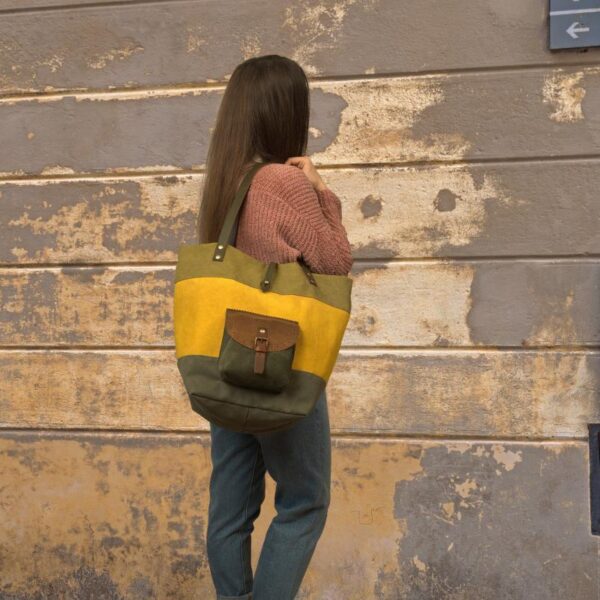 TOULOUSE SHOPPING BAG yellow canvas - leather